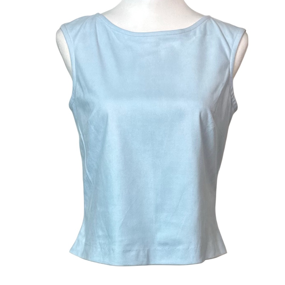 Vintage Jane Hamill Light Blue Faux‎ Suede Sleeveless Boat Neck Women's Top Sz M